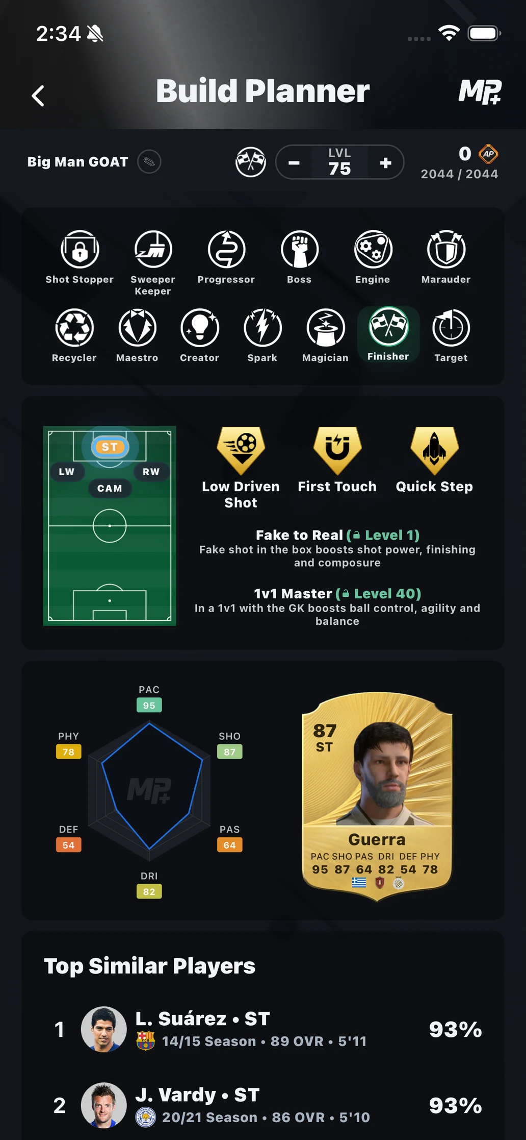 Actual MyPlayer+ build planner with archetypes and attributes